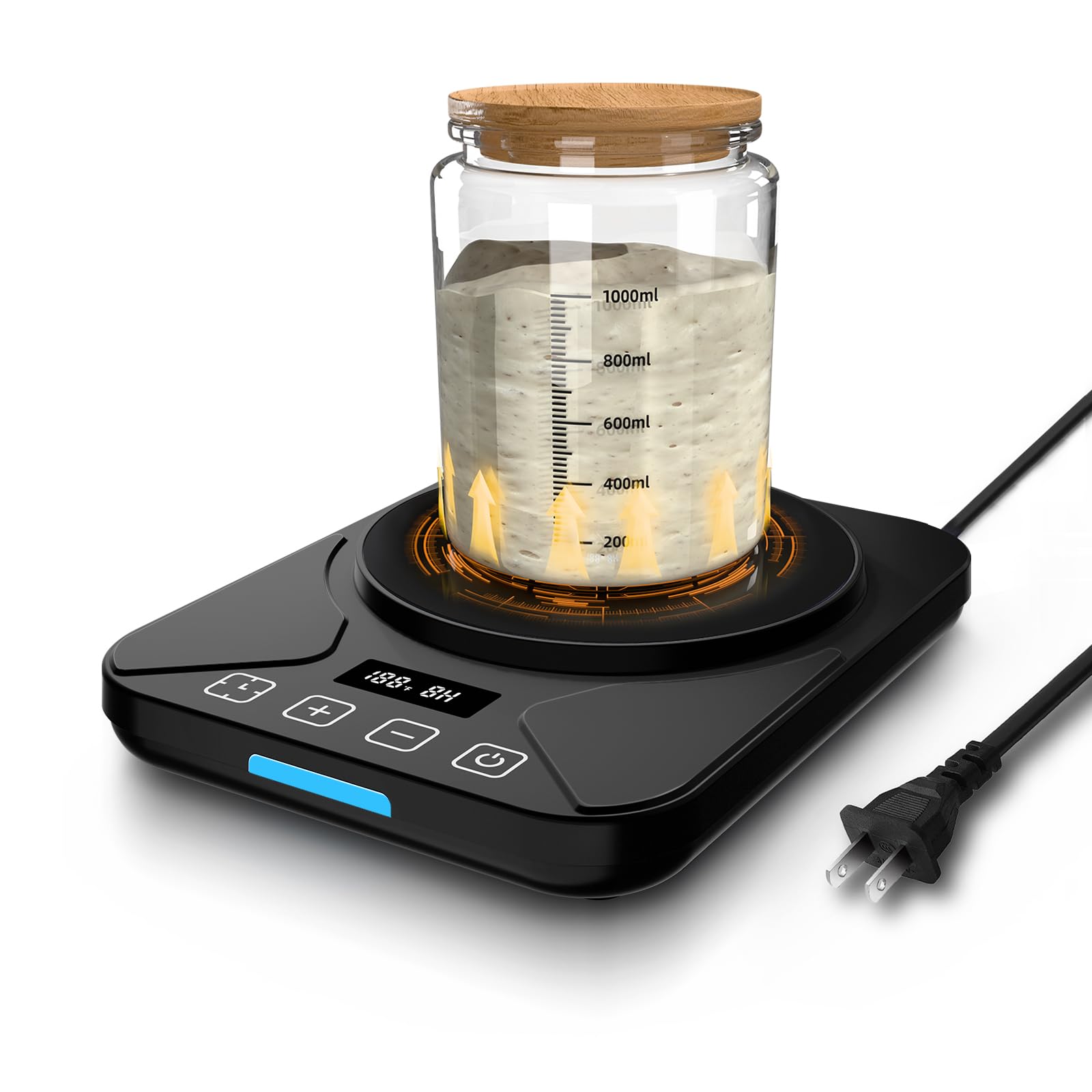 Photo 1 of Sourdough Starter Warmer Mat - 24H Timer - Precise 1°F Thermostat Control (70-100°F) - Smart Memory Warming On/Off - Fits Jars Up to 40oz - Perfect for Home Baking (Black)