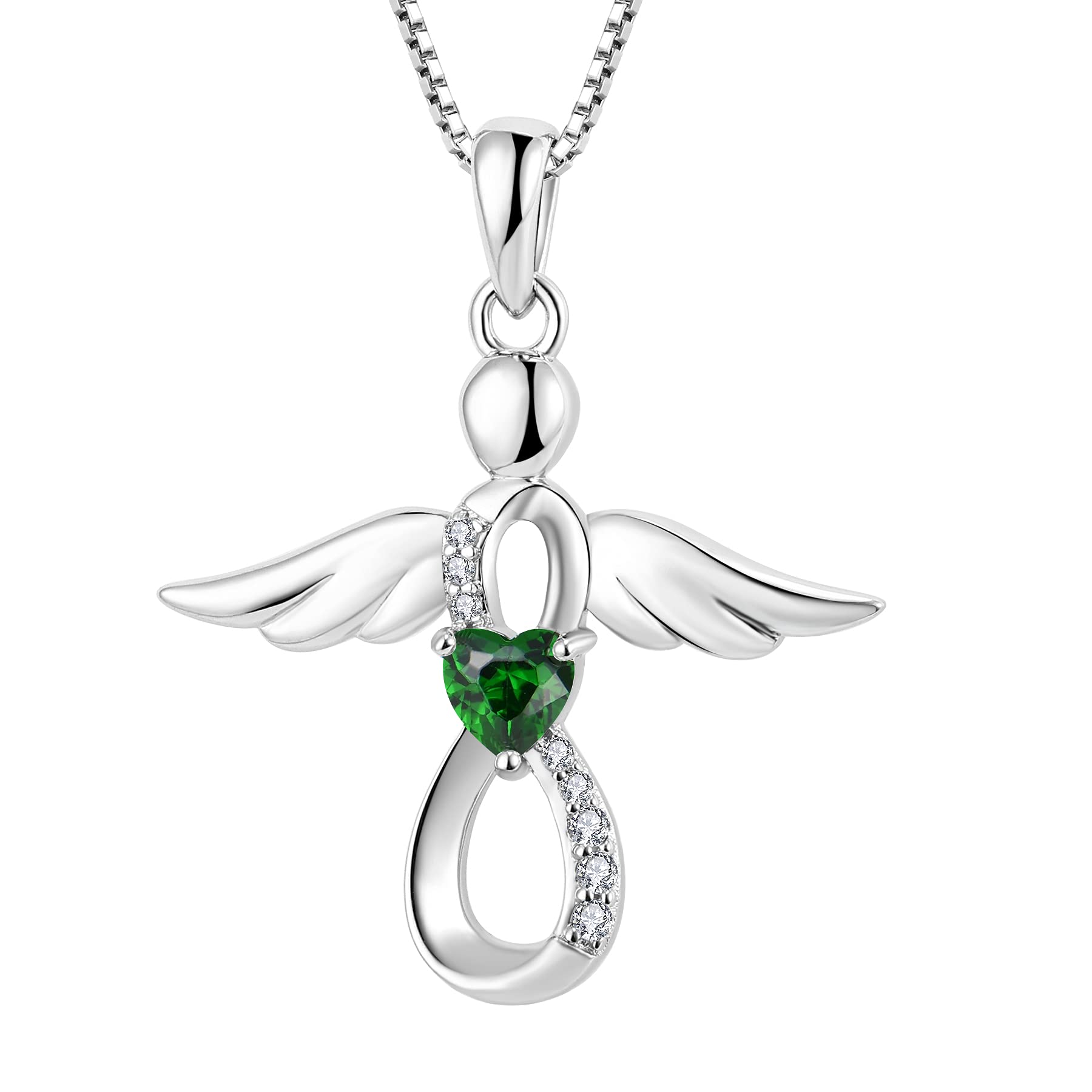 FJ Guardian Angel Necklace 925 Sterling Silver Infinity Pendant Emerald Necklace May Birthstone Jewellery for Women — image 1
