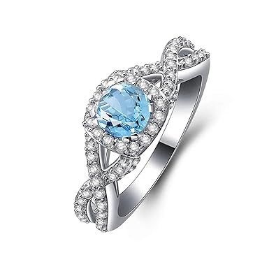 Beydodo Ringe Sterling Silber Damen Strass Hellblau Topaz Rund Verlobungsring Trauring Silber