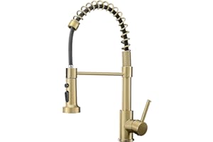 Brushed Gold Kitchen Faucet, AIMADI Kitchen Faucets with Pull Down Sprayer Single Handle One Hole Faucet for Farmhouse Gold Faucet for Kitchen Sink