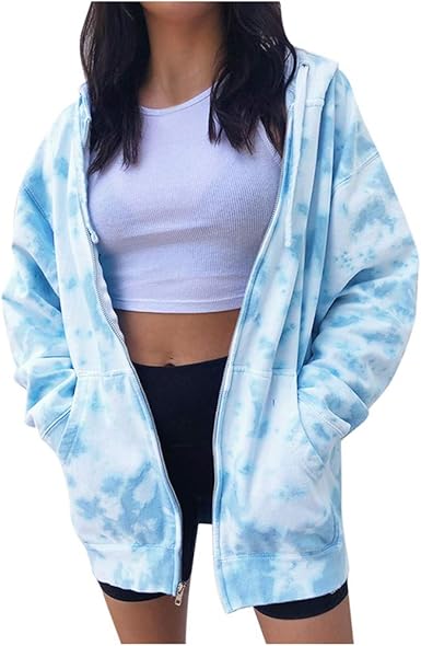 blue tie dye zip up hoodie