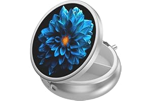 SERFEYMI Cute Small Pill case for Pockets & Purses,Elegant Pill Box Makes a Great Gift,3 Compartment Travel Medicine Organizer Stores Progesterone,Capsule Pills, Ibuprofen, Vitamins-Sliver Blue Flower