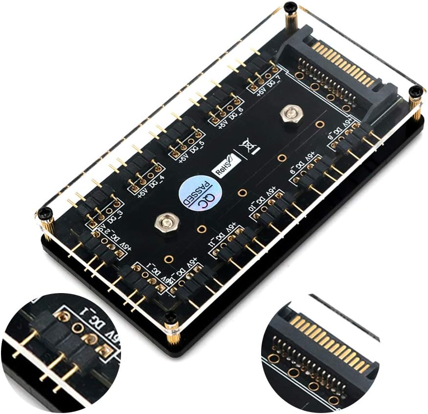 Timack 12 Way 5V 3 Pin ARGB HUB RGB LED Splitter Hub with PMMA Case and