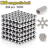Synmila Magnetic Fidget Toy with 216pcs Rollable Magnets Fidget Toys For Anxiety Stress Helps Focusing Magnetic blocks Sculpture Toys Decoration Bright Silver