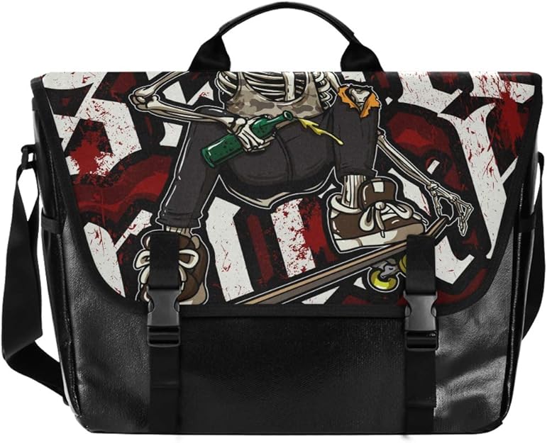 Messenger Bag HipHop Skull Riding Skateboard Wasserdicht Canvas Leder