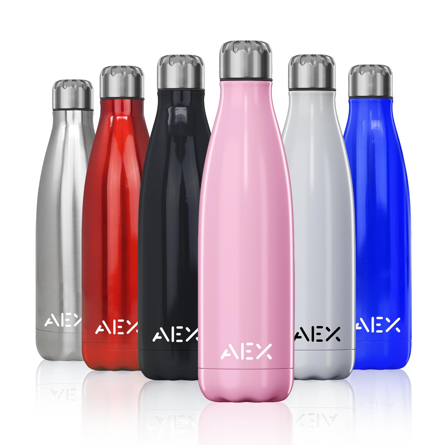 AEX Insulated Water Bottle | Double Wall Vacuum Stainless Steel Flask | 500ml Glossy Pink | Keeps Hot 12 Hours, Cold 24 Hours