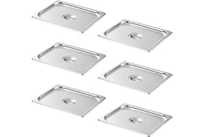 HECMAC 6-Pack 1/2 Size Hotel Pan Cover, Stainless Steel Solid Steam Table Catering Food Pan Lid with Handle