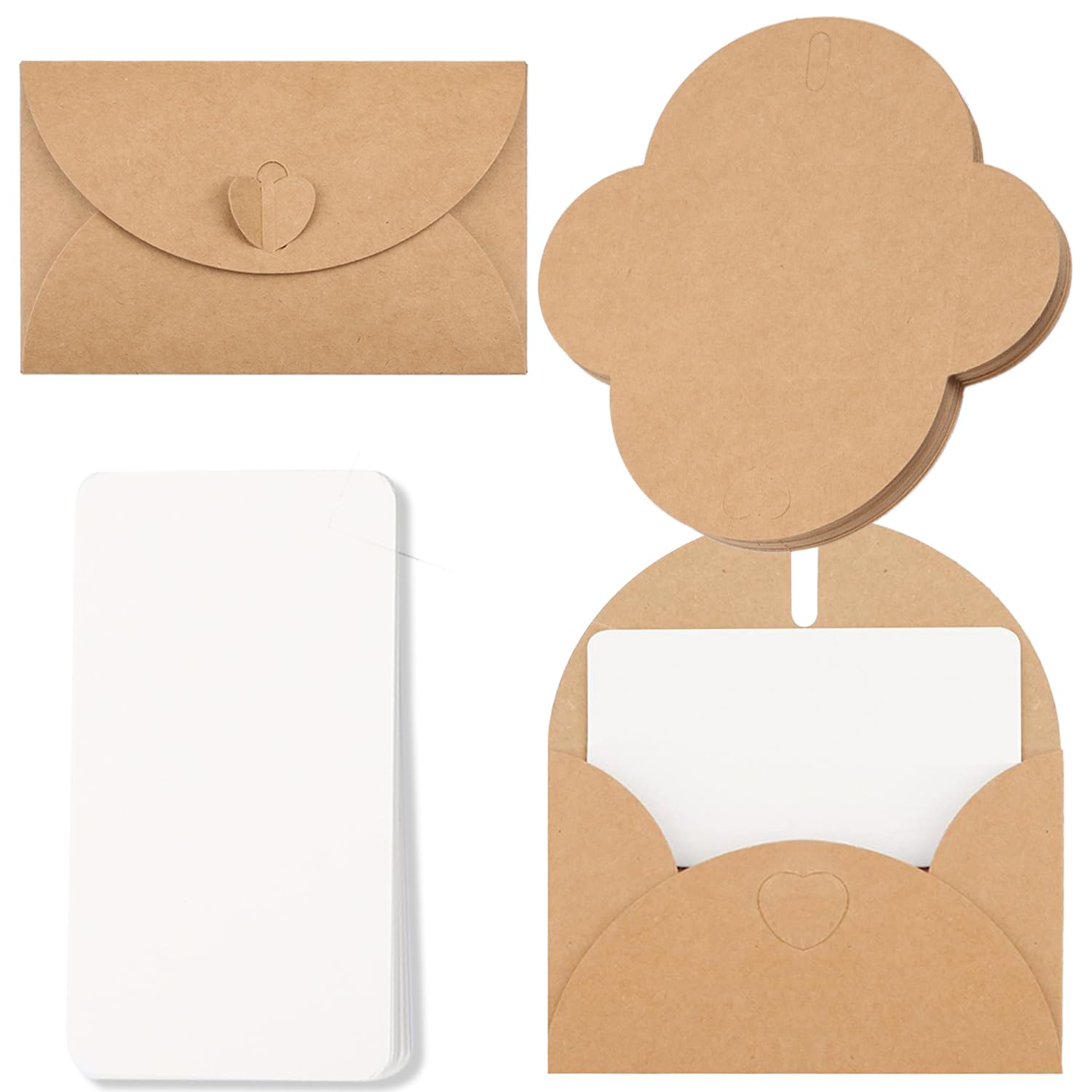Vanyibro 25pcs Mini Envelopes with Cards, Heart Closure Envelopes, DIY Graffiti Blank Cards Greeting Vintage Kraft Paper for Gift Thank You 4.1 x 2.8 inch