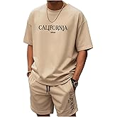 RoseSeek Men's 2 Piece Summer Outfits Ombre Short Sleeve T Shirts Tops Drawstring Waist Track Shorts Set