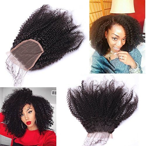 Nicewig 100% Raw Remy Virgin Mongolian 4b 4c Afro Kinky Curly Human Hair Lace Closure with baby hair 4"x4"Swiss Lace Free Part Bleached Knots 14"