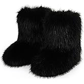 WOVOIE Fur Boots for Women Winter Fluffy Furry Boots Mid-Calf Snow Boots with Anti-Slip Warm Lining for Y2K Streetwear