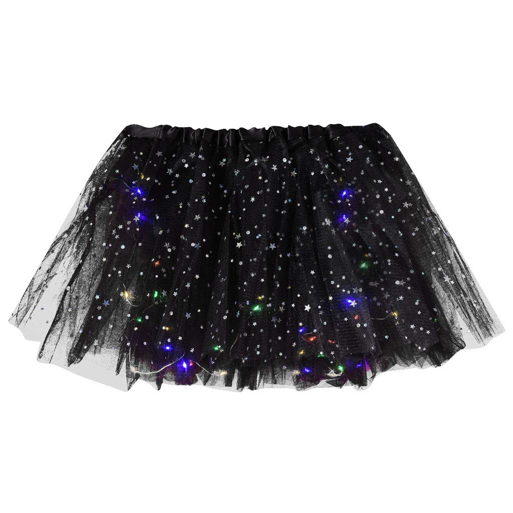 Henwerd Women's Classic Elastic Waist Tulle Tutu Mesh Pleated Skirt with LED Evening Party Gown Prom Skirt