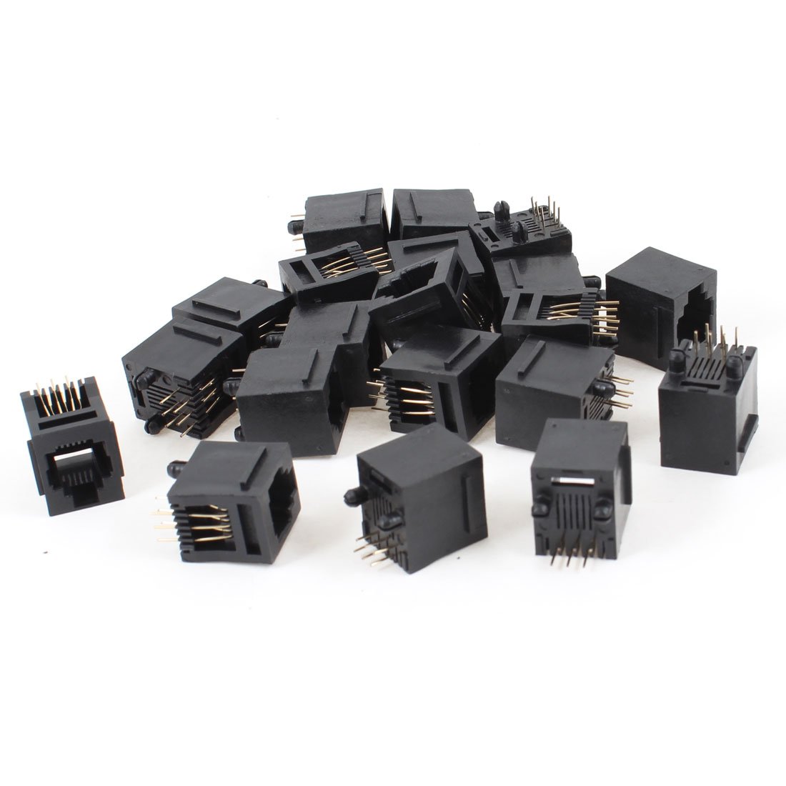 sourcing map 20 Pcs Black Plastic 180 Degree RJ12 6P6C Network Modular PCB Connector Jacks
