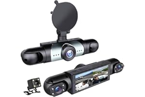 Full View Car Dashcam System, 360 View 4 Channel Dash Cam Front and Rear Left Right Inside Camera, 1080p Side Car Camera with