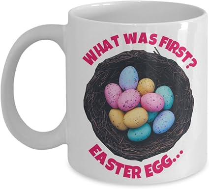 Amazon Happy Easter 11オンスセラミックコーヒーマグイースターエッグデザイン What Was First The Easter Eggまたはgrilled Chicken Easteregg Design グラス タンブラー 通販