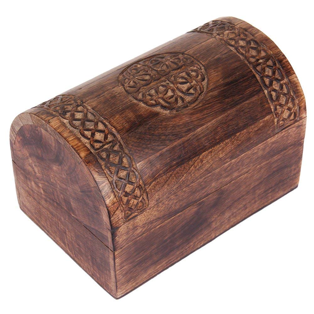 Great Birthday Gift Ideas Handmade Decorative Wooden Jewelry Box With Celtic Carving Jewelry Organizer Keepsake Box Treasure Chest Trinket Holder Watch Box Storage Box Home Decor (Antique Finish)