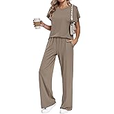 AUSELILY Women's Batwing Short Sleeve Two Piece Sets Summer Crew Neck Wide Leg Pants Matching Sets Women Clothing 2026