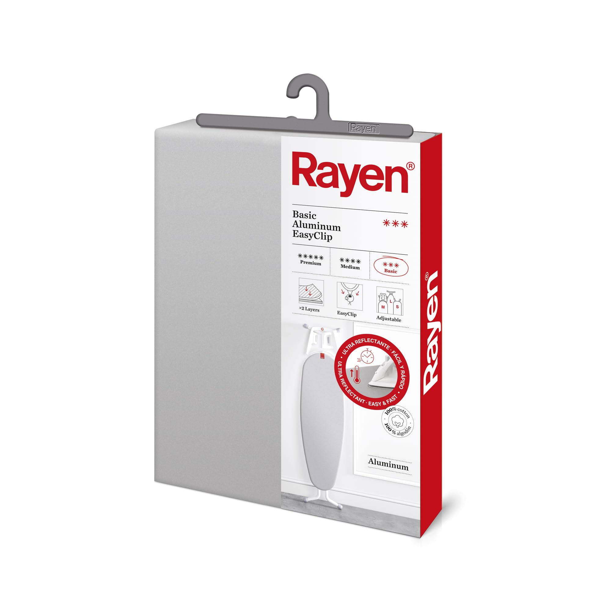 Rayen | Universal ironing board cover (easy-to-fit ironing board cover with EasyClip system) | 2 layers: Foam and 100% cotton fabric | Cover with aluminium coating | Rayen Basic range |