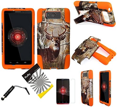 2items Combo: Stylus Pen + [Dual Layer] [Impact Resistance] [KickStand] Hybrid Armor Case for Motorola DROID Ultra XT1080 MOTOROLA DROID MAXX XT1080M (Tree Deer Camouflage Orange)