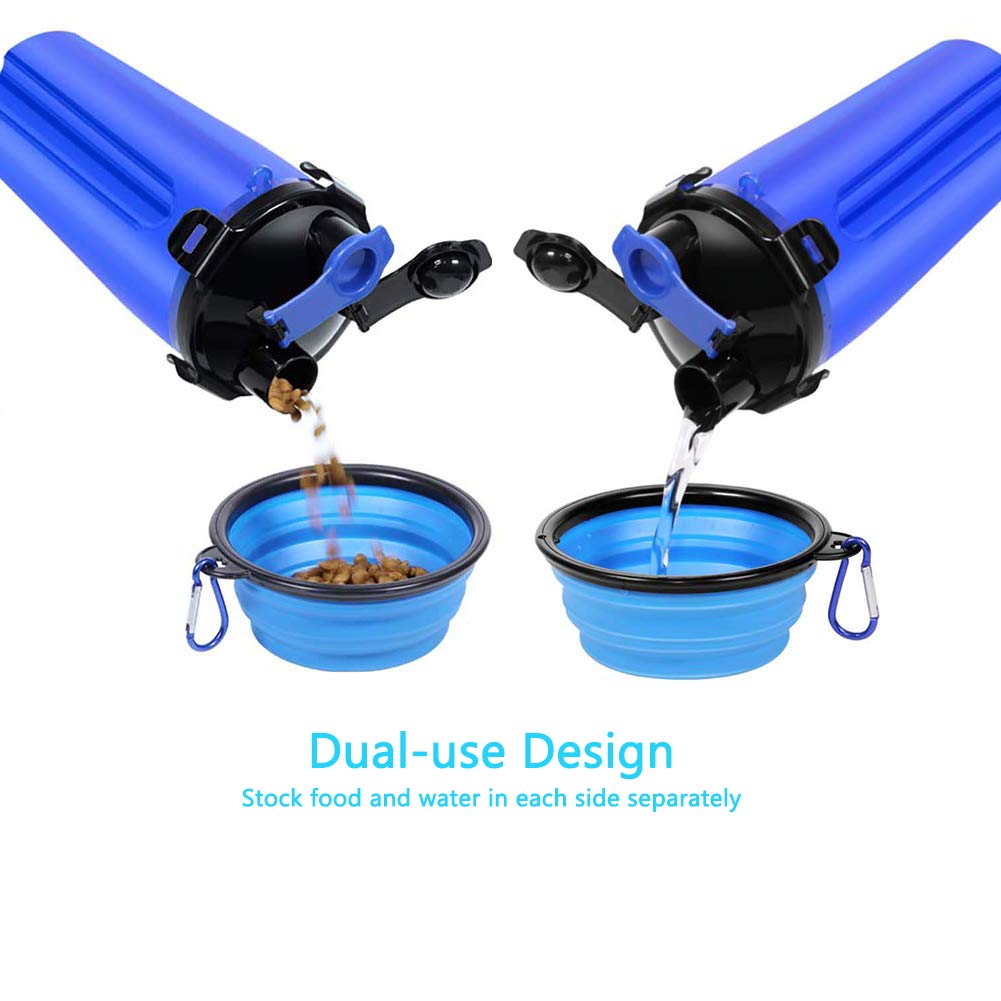 VIPpet Dog Travel Water Bottle Bowls Upgraded 2 in 1 Portable Dog Travel Water Dispenser with 2 Collapsible Silicone Bowls for Outdoor Walking Hiking Travelling