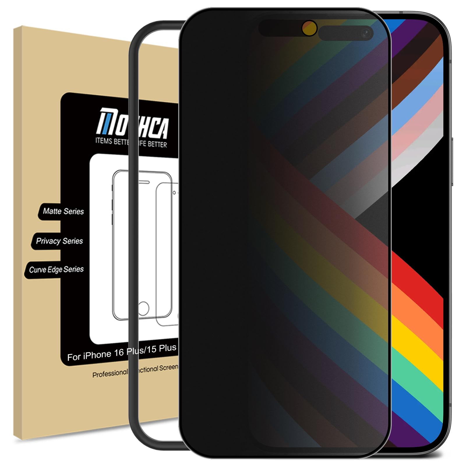 Photo 1 of Mothca Matte Privacy Screen Protector for iPhone 16 Plus/iPhone 15 Plus 6.7 inch with Easy Installation Tool, Anti Spy Anti Glare Full Coverage Tempered Glass Film, Anti-Fingerprint, Smooth as Silk