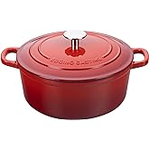 EDGING CASTING Enameled Cast Iron Dutch Oven Pot with Lid, 7 Quart, Round Dutch Ovens, Bread Oven Dual Handles, for Bread Baking, Oven Safe up to 500°F, Red