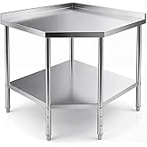 BreezeHug 36" x 36" Stainless Steel Corner Work Table Food Prep Tables for Commercial Kitchen Metal Heavy Duty Cooking Chef Workbench with Backsplash and Adjustable Shelf for Restaurant or Home