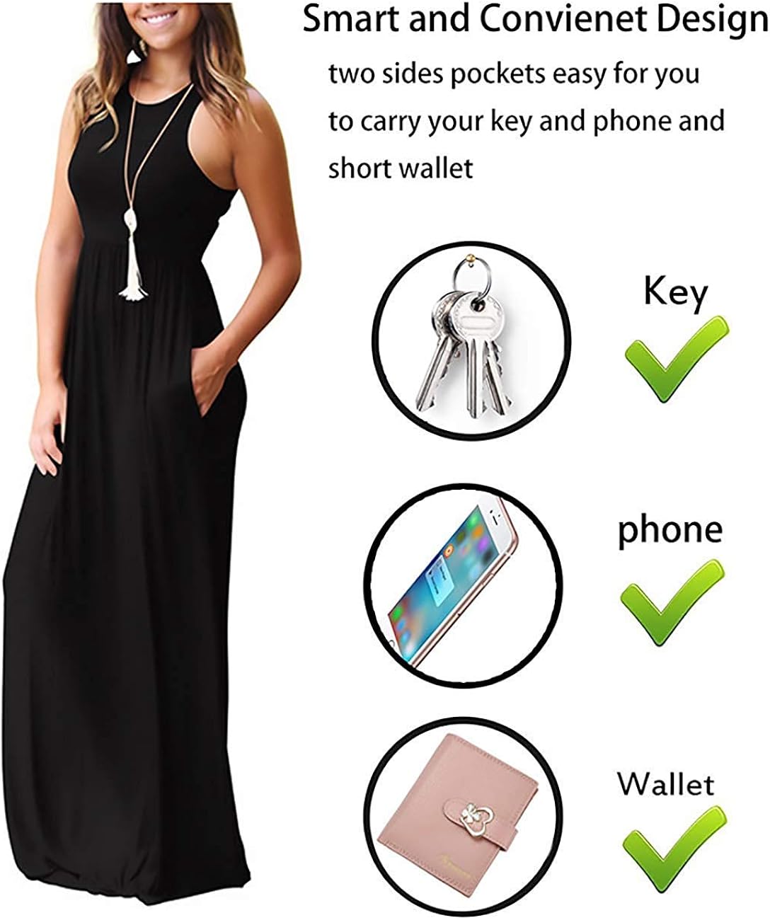 GRECERELLE Women's Sleeveless Racerback Loose Plain Maxi Dresses Casual Long Dresses with Pockets at  Women’s Clothing store