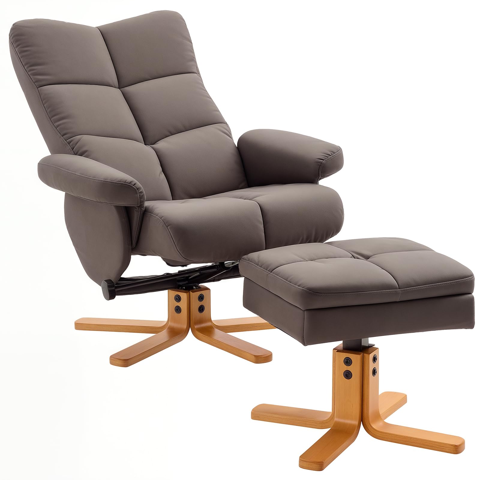HOMCOM PU Leather Swivel Recliner Chair with Footstool, Wooden Base and Storage for Living Room, Brown — image 1