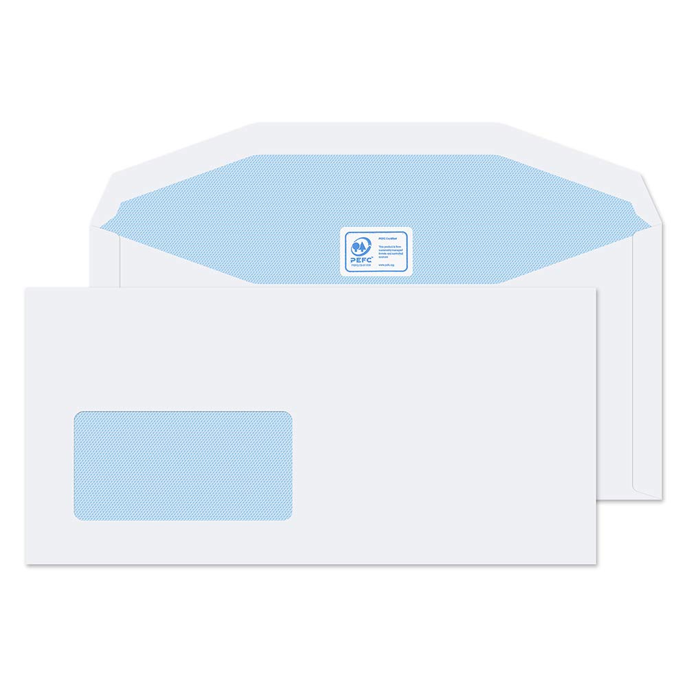 Blake Purely Everyday DL+ 114 x 235 mm 90 gsm Mailer Gummed Low Window Envelopes (3904) White - Pack of 1000