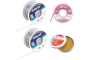 Soldering Tool Kit, 2 Pack of 0.8mm Solder Wire (1.76oz / 50g) + Rosin Flux Paste (0.35oz / 10g) + No-Clean Soldering Core, D