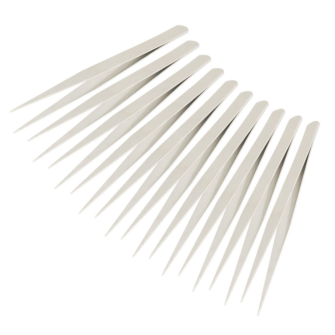 Sourcingmap 10 Pcs Pointy Tip Polished Metal Straight Tweezers for Crafting Repairing