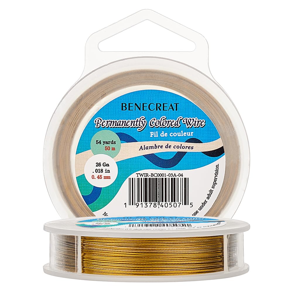BENECREAT 50m 0.45mm 7-Strand Gold Nylon Coated Craft Jewelry Beading Wire Tiger Tail Beading Wire for Necklaces Bracelets Ring