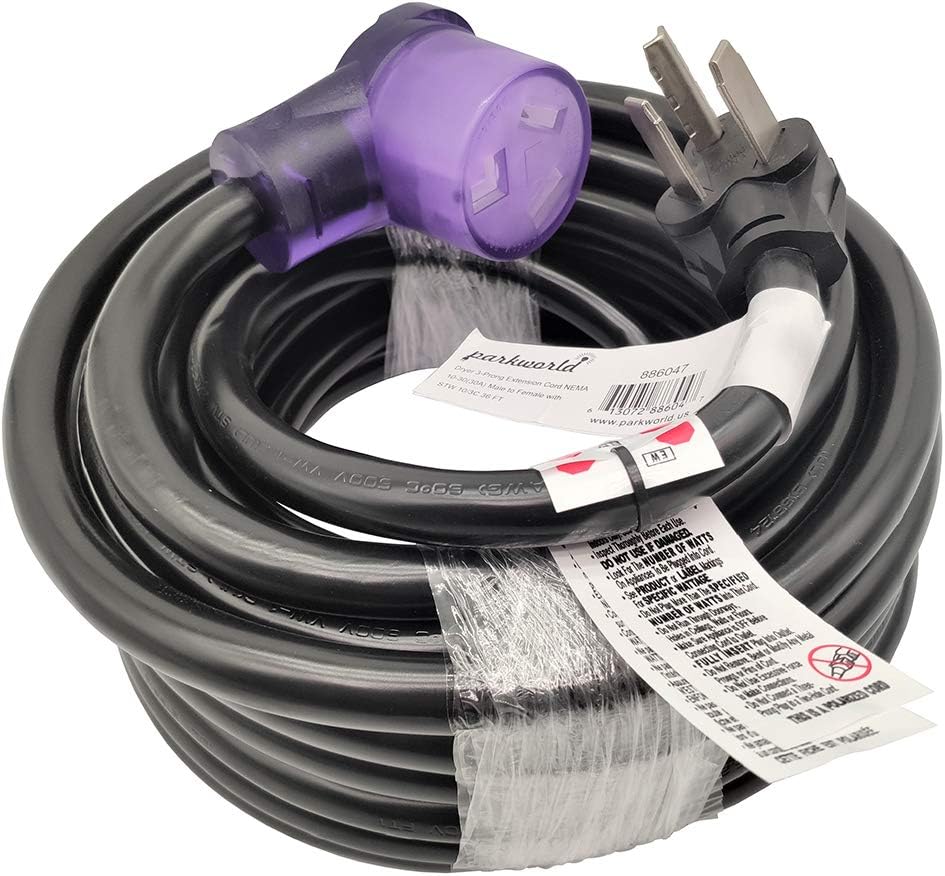 Parkworld Dryer 3 Prong Extension Cord UL Listed, NEMA 10-30 Extension Cord, EV 10-30P to 10-30R with Lighted, 30A, 250V, 7500W UL Listed