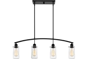 Kira Home Rayne 33" 4-Light Modern Farmhouse Arched Island Light, Seeded Glass Shades + Black Finish