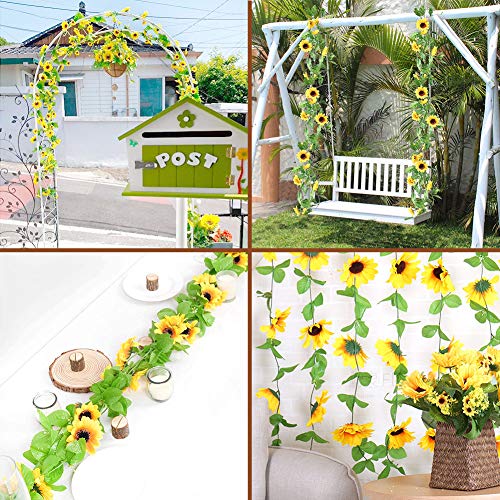Johouse 4 PCS 7.4FT Artificial Sunflower Garland Silk Sunflower Vine Artificial Flowers with Green Leaves Wedding Table Decor