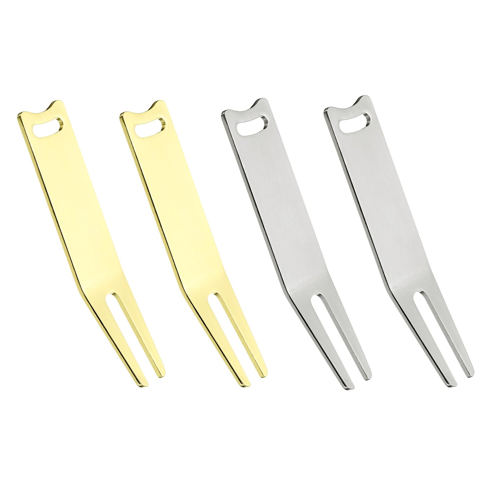 PATIKIL Metal Bending Golf Divot Repair Tool, 4 Pcs Metal Golf Fork Accessory Curved Spit for Golf Golfer Men Women Repairing, Gold Silver