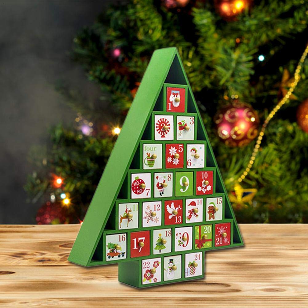 Calendario de Cuenta Regresiva de Madera de Navidad Alce Pintado Árbol