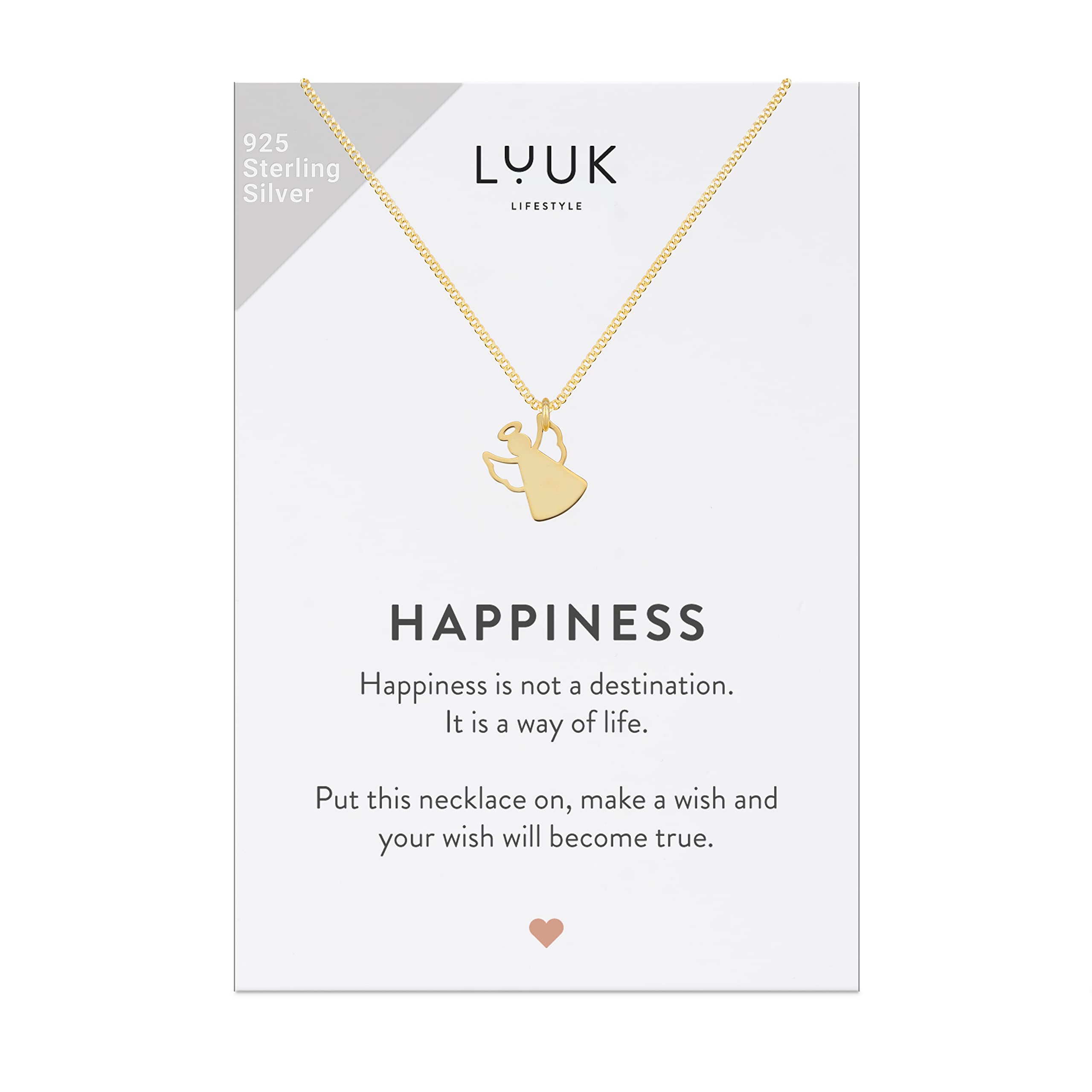 LUUK LIFESTYLE 925 Sterling Silver Pendant Necklace for Women Waterproof 50cm Chain Modern Necklace Gift for Her Gold Guardian Angel — image 1