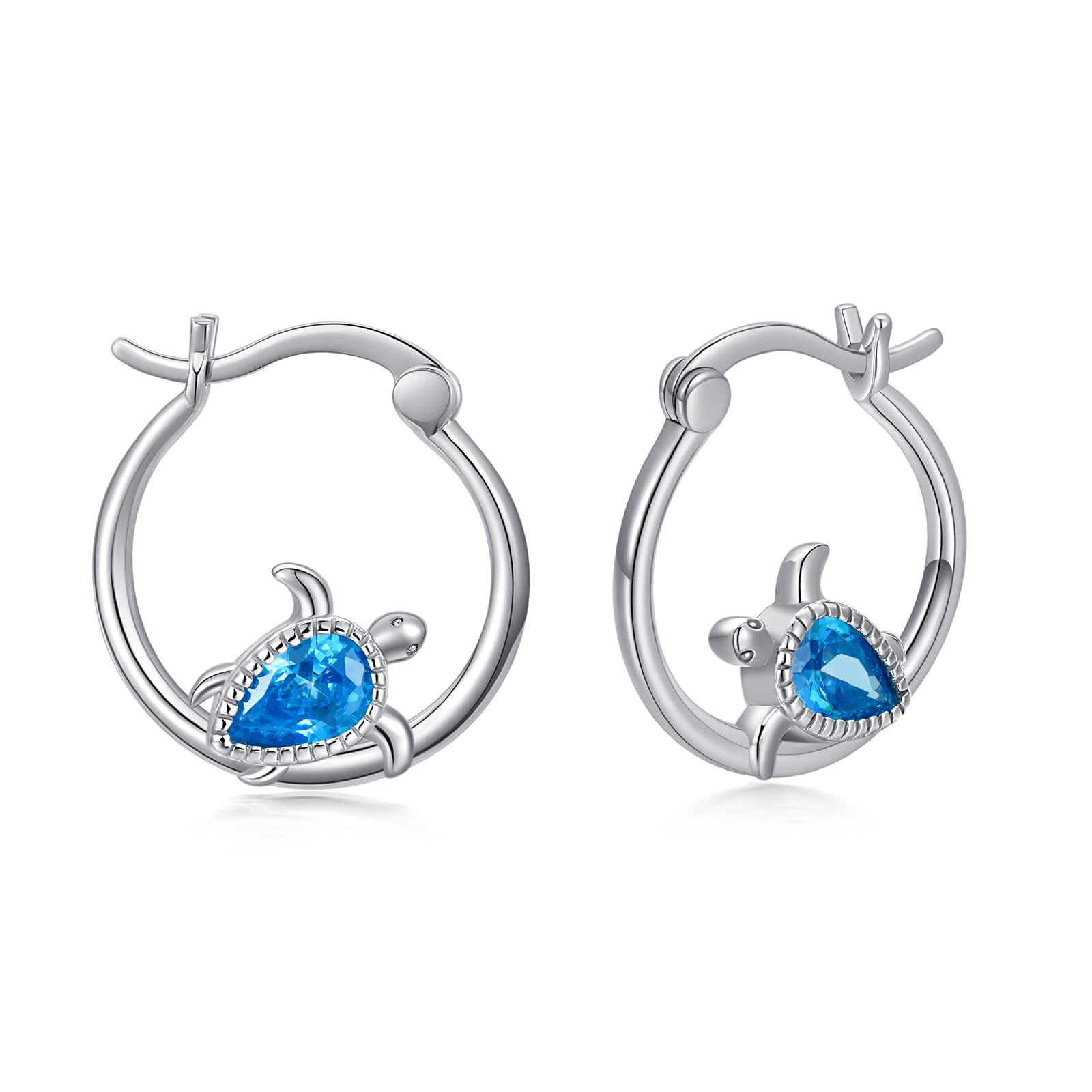 Ocean Turtle Earrings 925 Sterling Silver Hypoallergenic Hoop Earrings Cute Animal Earrings Summer Beach Jewellery Sea Turtle Gifts for Women Teen Girls Kids