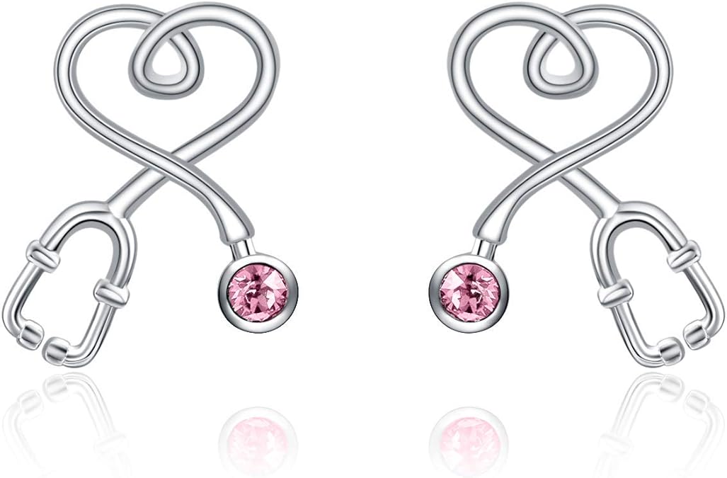 Nurse Earrings Heart Studs Sterling Silver Stethoscope Earrings