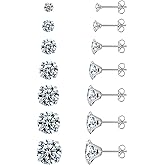 FOLOOTY 7 Pairs Stud Earrings Week Set,925 Sterling Silver Hypoallergenic 5A+Cubic Zirconia 24K Gold Plated Earrings for Women CZ Earrings 3-9mm