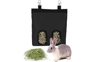 uarkutai Guinea Pig Hay Feeder, Hanging Rabbit Hay Feeder Bag for Rabbit Bunny Guinea Pig Chinchilla Hamsters Rats and Other Small Pets Small Animal (Black, 2 Holes)
