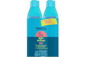 Coppertone Kids Sunscreen Spray SPF 50 Duo Pack, Hypoallergenic Sunscreen for Kids, Water Resistant Face and Body Spray Sunsc