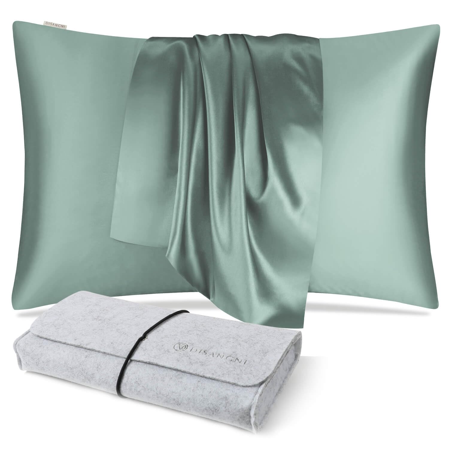 DISANGNI 100% Natural Mulberry Silk Pillow case for Hair and Skin with Hidden Zipper 22 Momme Both Sides Real Silk Pillow Case (1pc 51x66cm Light Green)