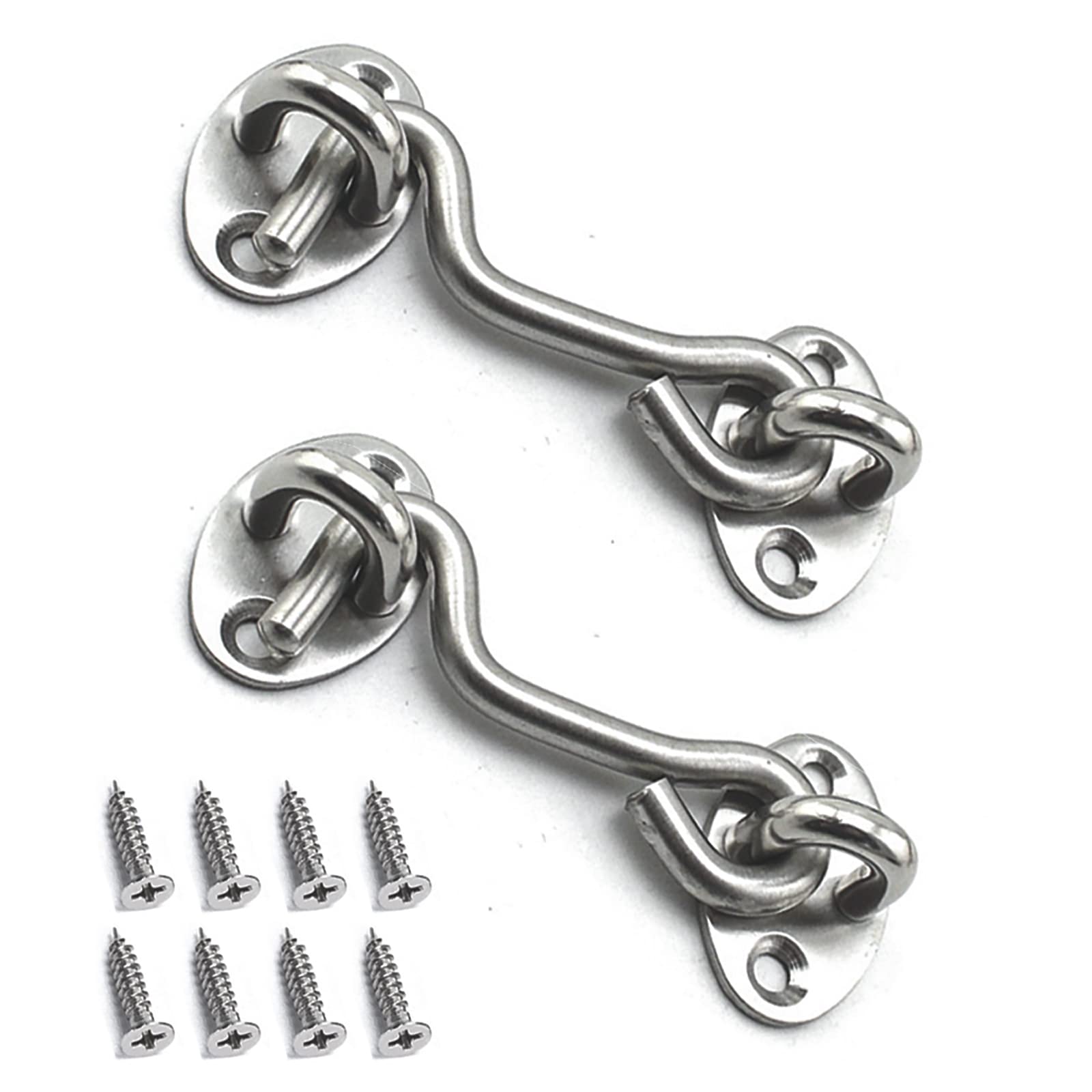 BuxiuGK 2 Pack Cabin Hook Eye Door Latch Stainless Steel 3 Inch/75mm with 8 Mounting Screws for Shed Doors Cabinet Doors