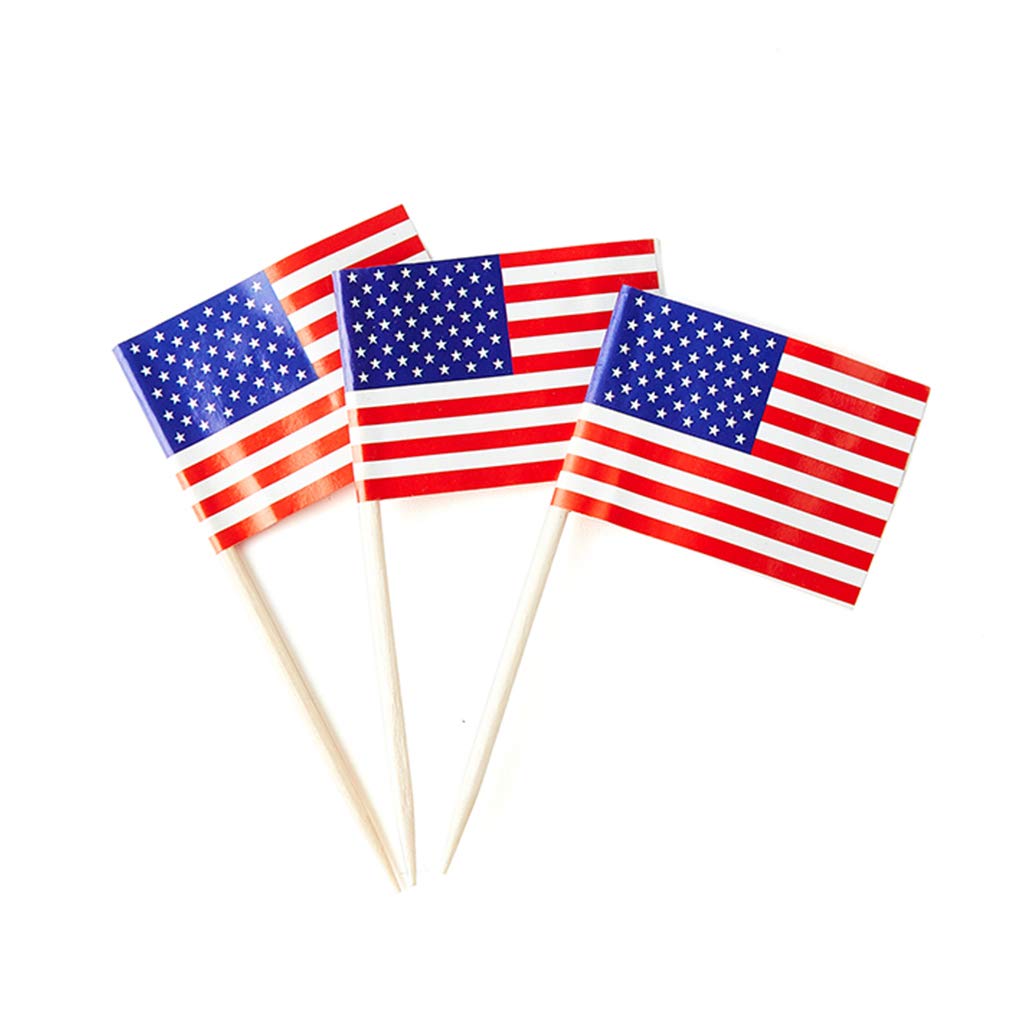 American Flag USA Flag, Small Mini American Toothpick Flags for Food, Cupcakes, Cocktails, Appetizers, Bar Party Decorations