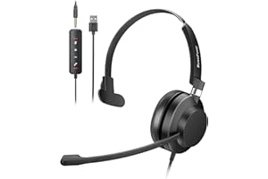 Rownfusny USB Headset with Microphone for PC & Laptop - Noise Reduction On-Ear Wired Headphones with in-Line Volume Control, Call Answer Button for MS Teams, IP Phones, Work, Zoom, Skype