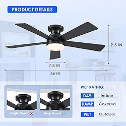 BYKISTOK Flush Mount Ceiling Fans with Lights