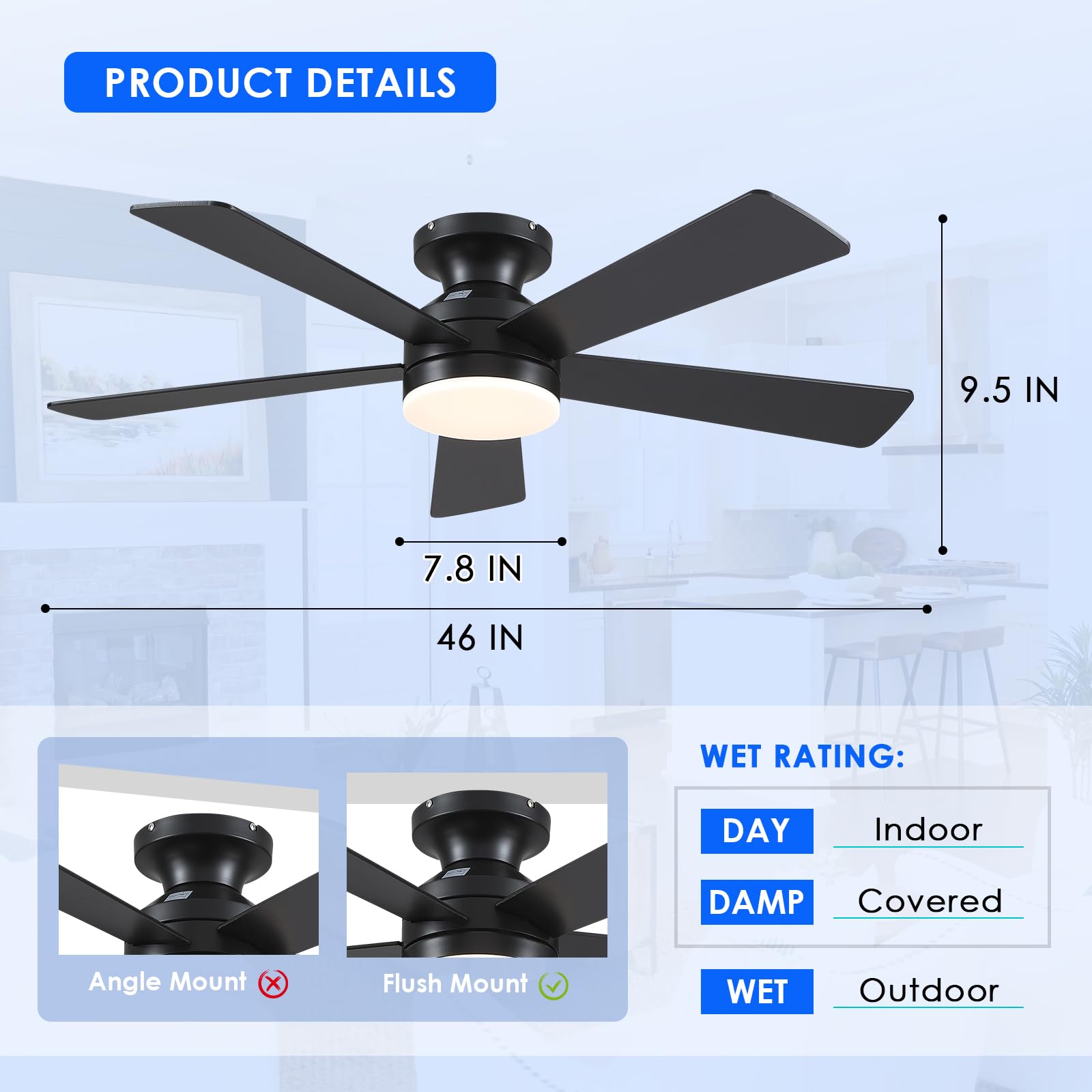 Flush Mount Ceiling Fans with Lights - 46